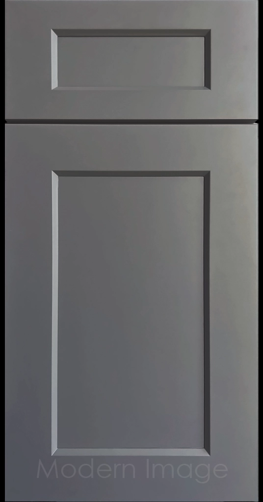 Laguna Gun Metal painted Shaker kitchen cabinet door with wide stiles & rails, inside profile and a flat center panel.